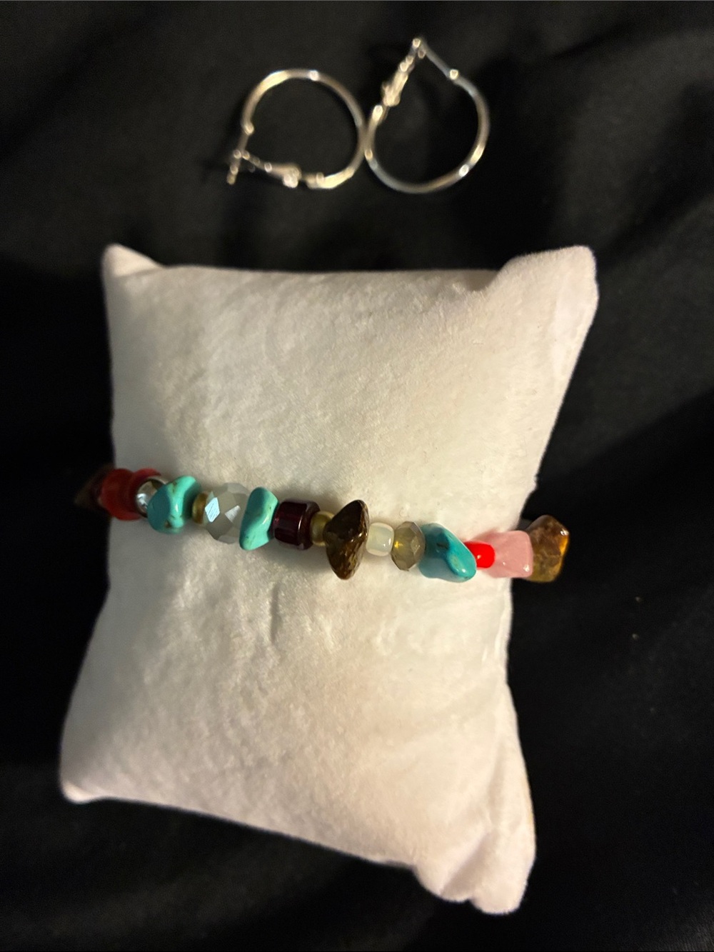 Multi-Color Beaded Stretch Bracelet - Turquoise, Coral & Amber